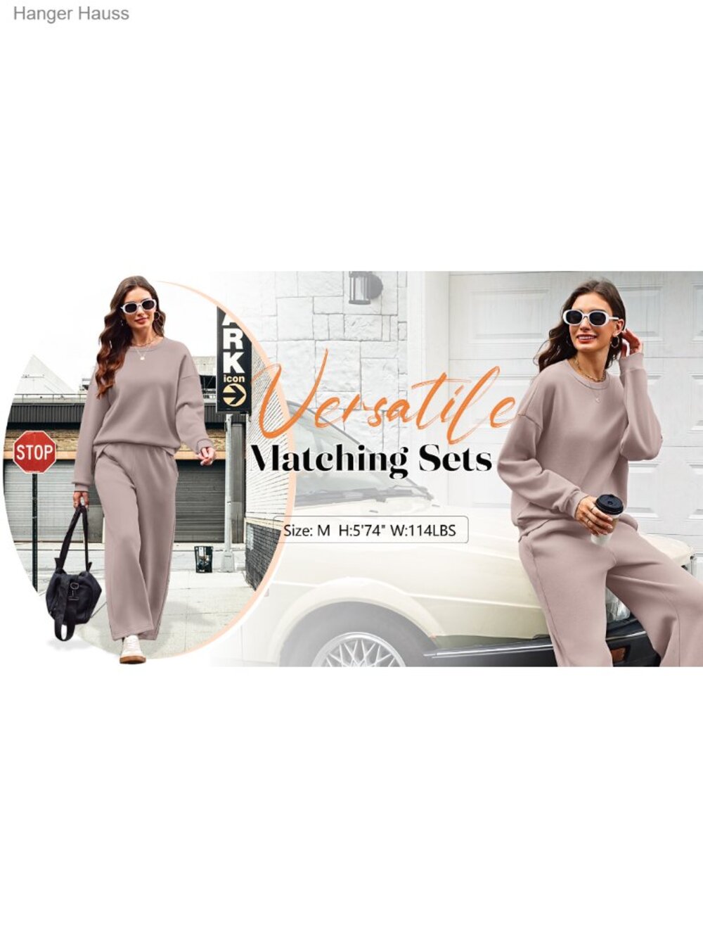 Women's 2 Piece Sweatsuit Set Lounge Outfit Crewneck Track Suit Lightweight - Picture 5 of 6